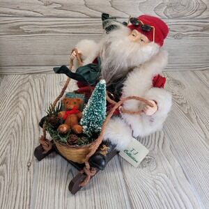 TJ Collection Motorcycle Santa Claus on Sleigh Figurine Christmas Decoration Vtg
